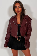 womens zara faux leather jacket with belt and lapel collars