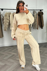 womens wide leg jogger and crop sweatshirt two piece tracksuit co ord set oatmeal styledup 
