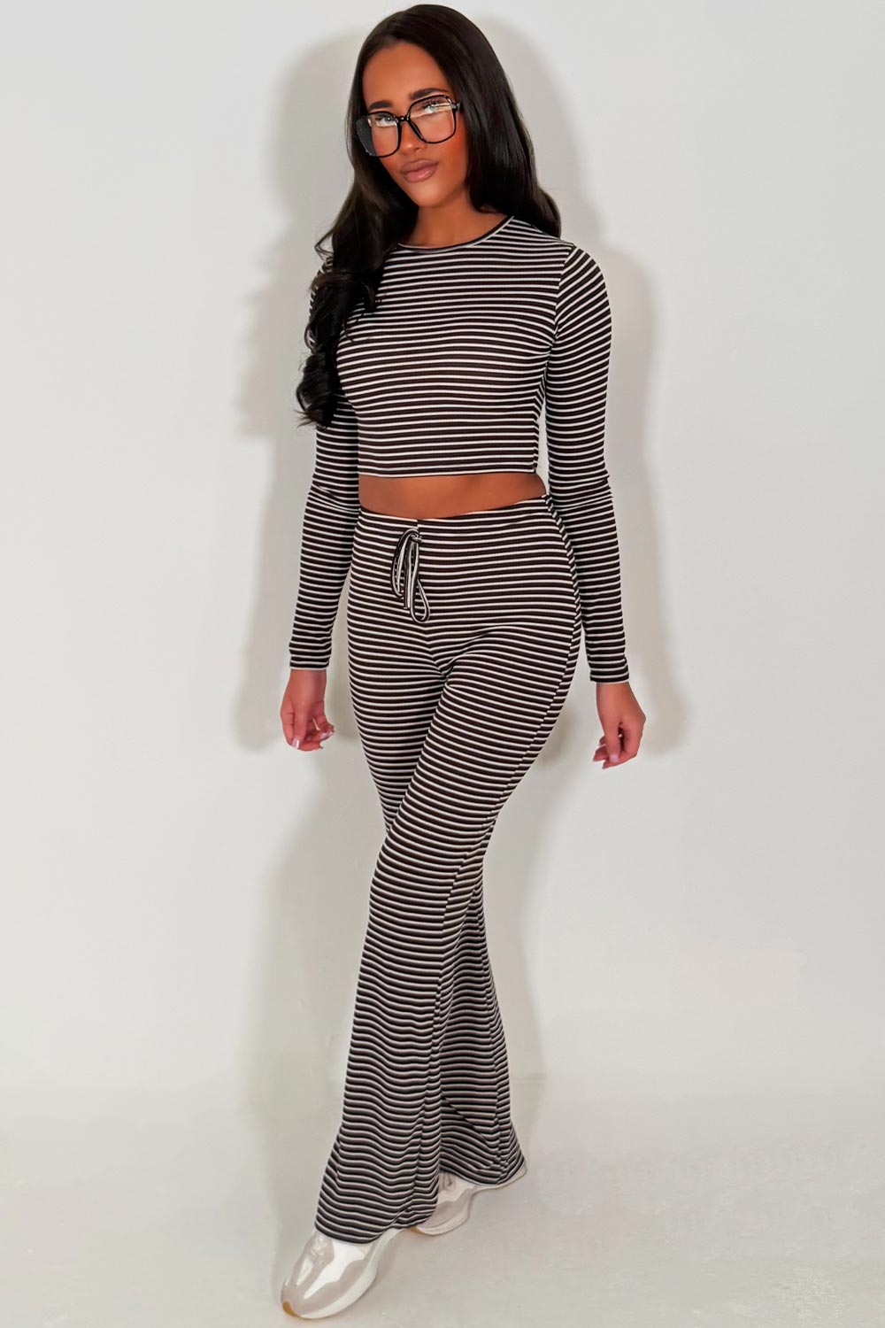 womens brown striped lounge set styledup