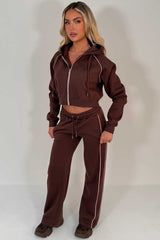 brown hoodie and joggers tracksuit co ord set for womens styledup