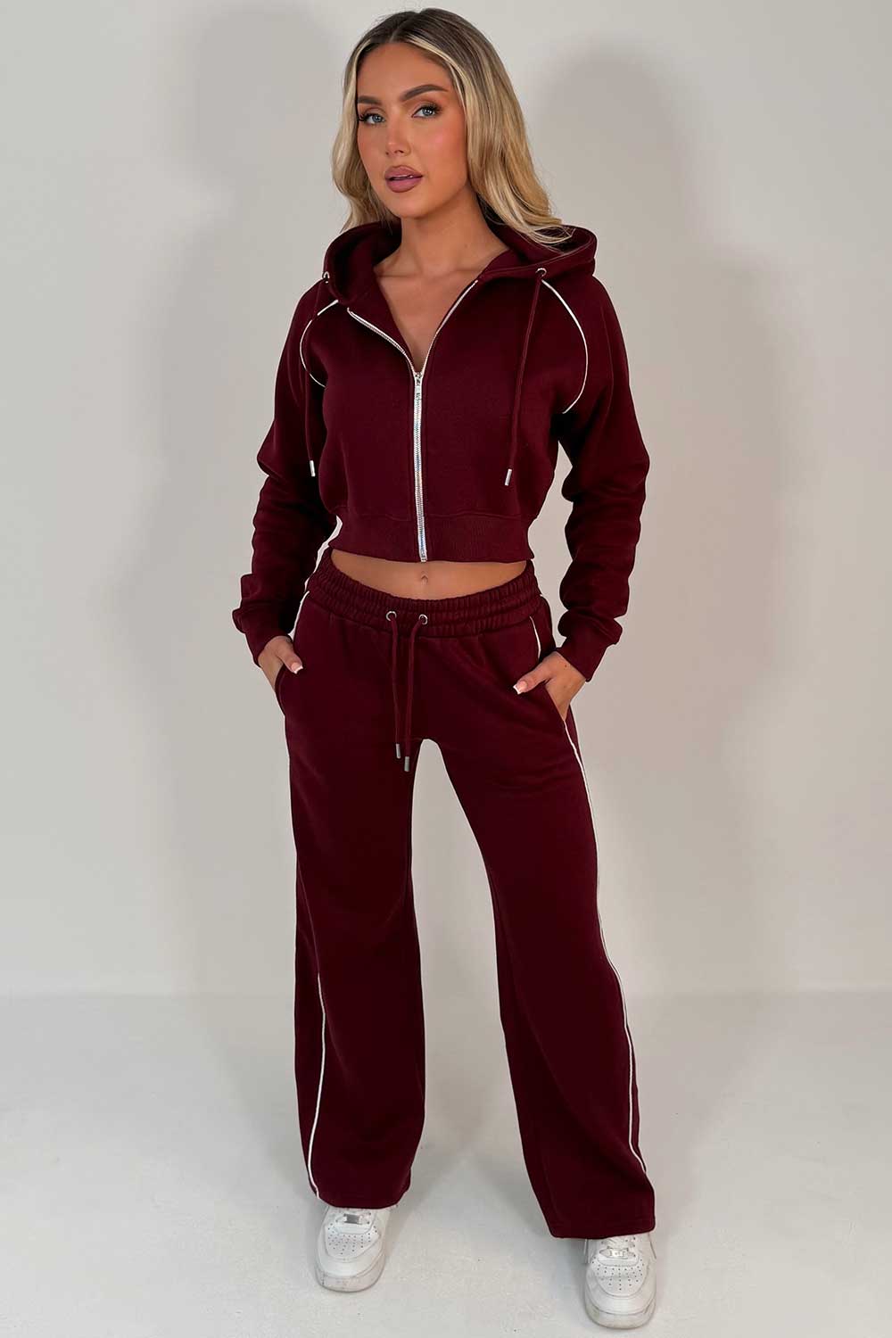 womens burgundy joggers and hoodie everyday tracksuit set styledup fashion