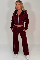 womens burgundy joggers and hoodie everyday tracksuit set styledup fashion