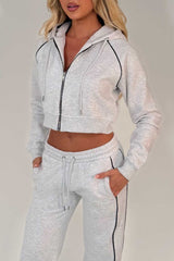womens grey marl joggers and crop hoodie tracksuit set two piece 