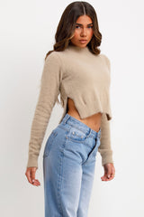 fluffy jumper with round neck long sleeves  cropped length and side cut styledup