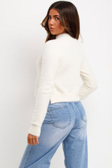 crop fluffy jumper with round neck and long sleeves