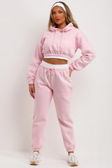 womens tracksuit crop hoodie and joggers set sale