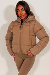 zara womens beige puffer jacket with hood