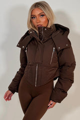 brown funnel neck padded ski jacket for winter womens uk styledup 