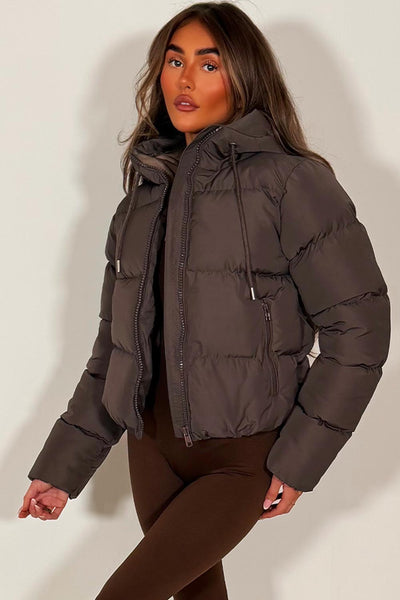 zara womens brown puffer jacket with hood
