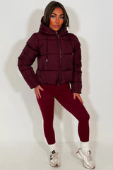 womens puffer jacket burgundy zara uk