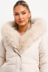 padded bomber jacket with fur hood and trim black for womens