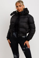 hooded black winter jacket for womens