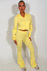 crop hooded sweatshirt and flare trousers two piece loungewear set zara womens