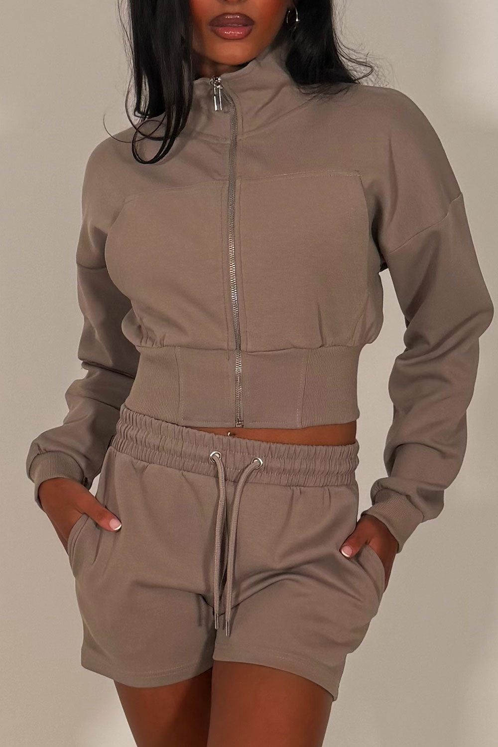 zara womens zip up plush jacket and shorts tracksuit summer holiday outfit styledup uk