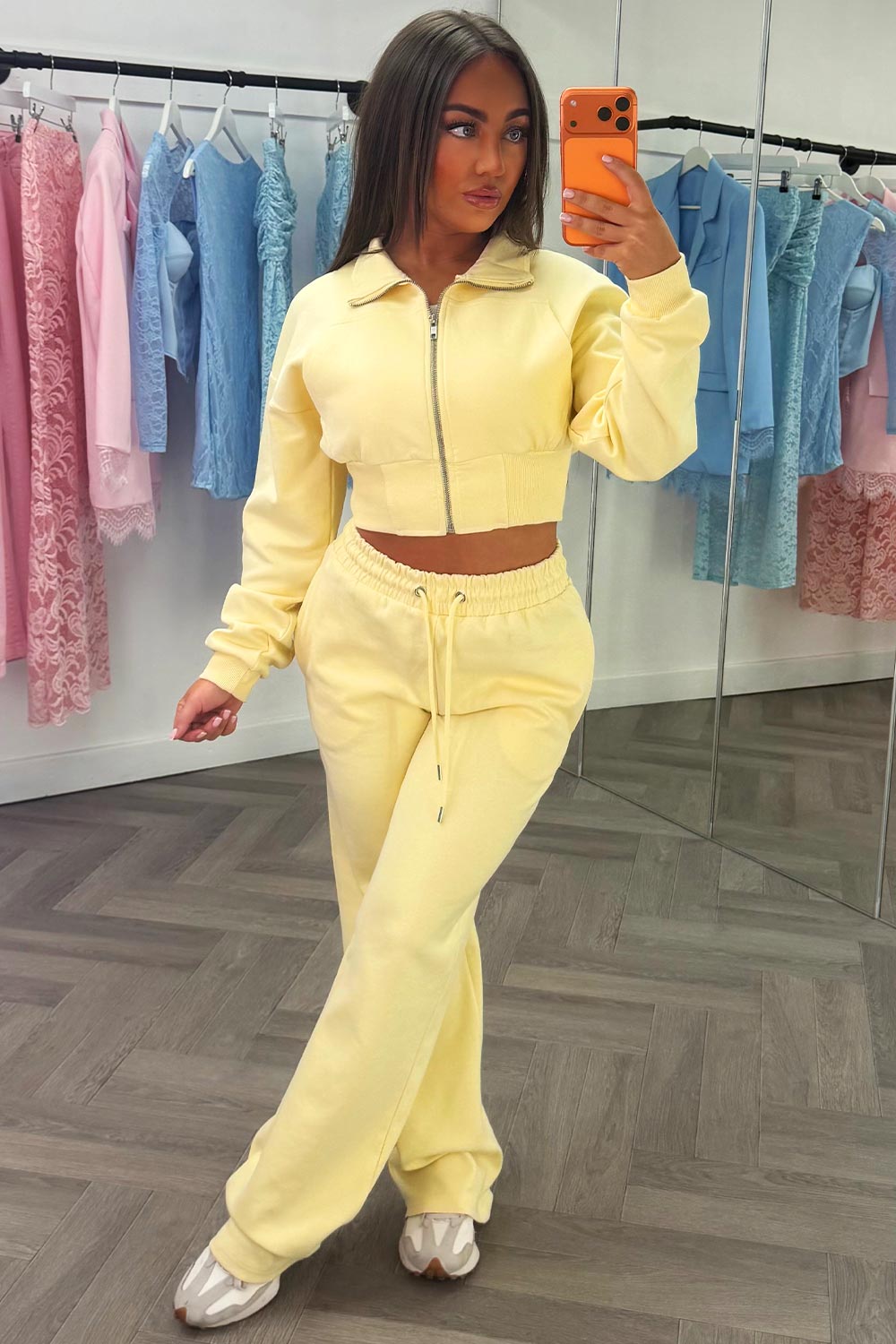 womens zip up sweatshirt and wide leg joggers two piece tracksuit co ord set styledup