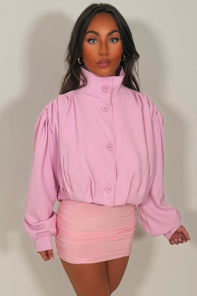 womens bomber jacket with funnel neck styledup fashion