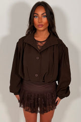 womens funnel neck brown bomber jacket styledup uk