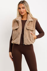 cropped teddy gilet womens