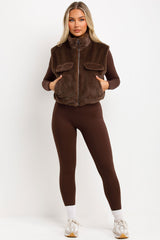 womens teddy gilet crop length zip up front styledup