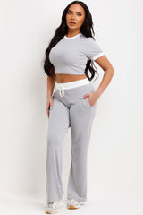 womens ribbed contrast detail loungewear set airport outfit uk