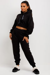 womens black cropped tracksuit co ord