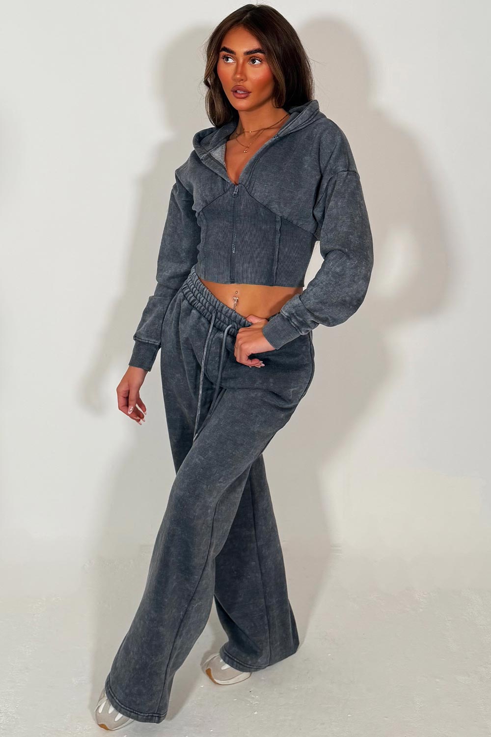 womens crop corset hoodie and joggers casual loungewear co ord set airport outfit styledup