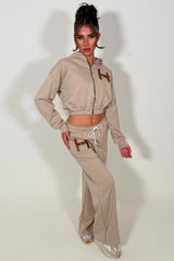 womens tracksuit zip up crop hoodie and wide leg joggers two piece co ord set styledup 