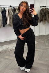 womens crop hoodie with pockets and joggers casual loungewear co ord set airport outfit styledup uk