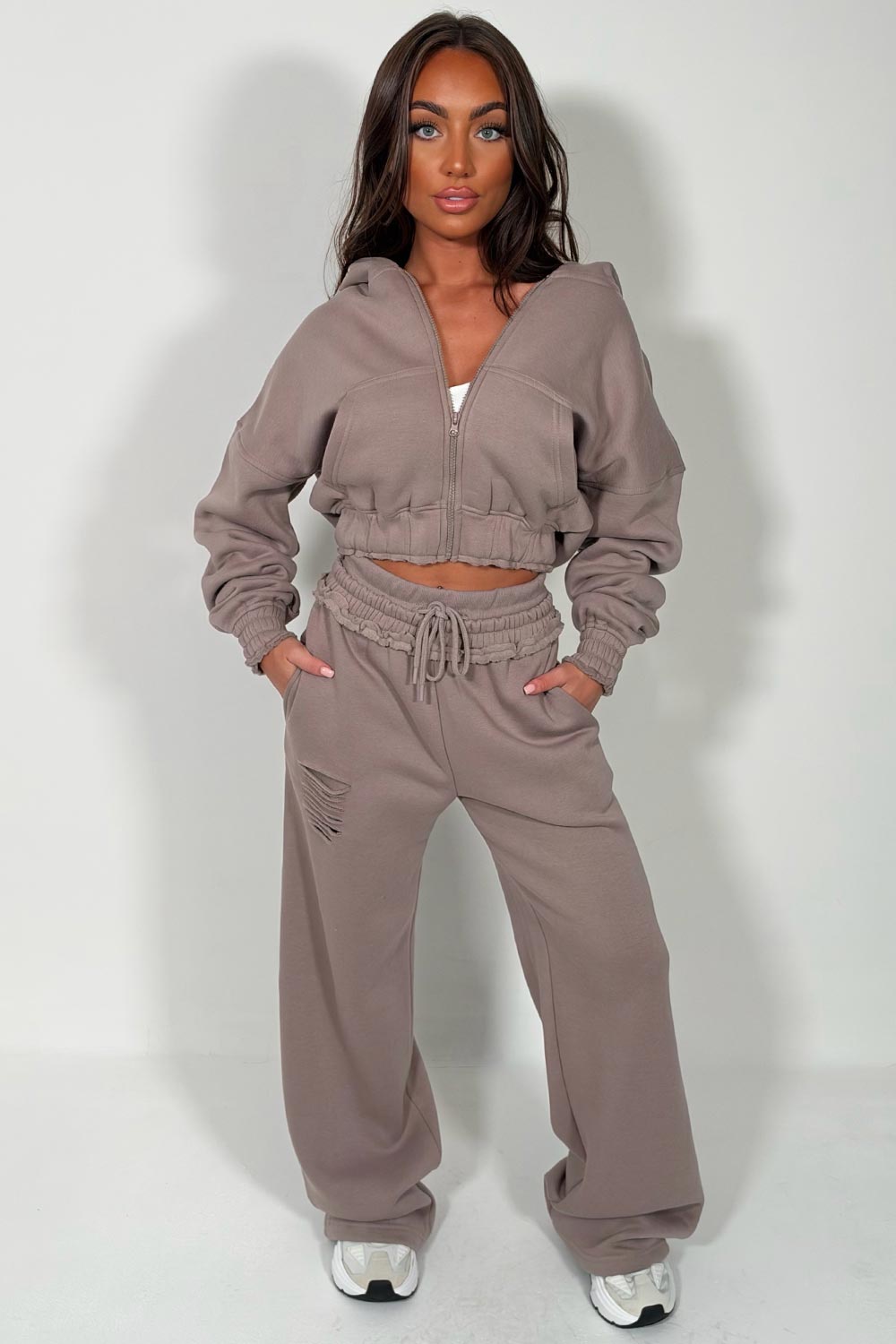 womens crop hoodie with pockets and joggers casual loungewear co ord set airport outfit styledup uk