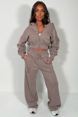 womens crop hoodie with pockets and joggers casual loungewear co ord set airport outfit styledup uk