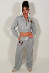 womens tracksuit zip up crop hoodie and wide leg joggers two piece co ord set styledup 
