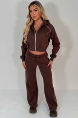 womens brown hoodie and joggers two piece loungewear co ord set styledup fashion airport outfit 