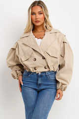 zara double breasted cropped trench jacket for womens