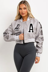 la faux leather crop bomber jacket