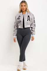 womens crop faux leather la bomber jacket