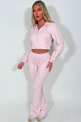 cropped zip bell bottom tracksuit pink styledup fashion