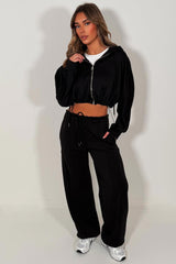 womens black zip up oversized hoodie and joggers two piece tracksuit co ord set styledup 