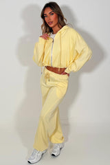 yellow oversized zip up crop hoodie and joggers tracksuit co ord for womens casual outfit airport outfit styledup 