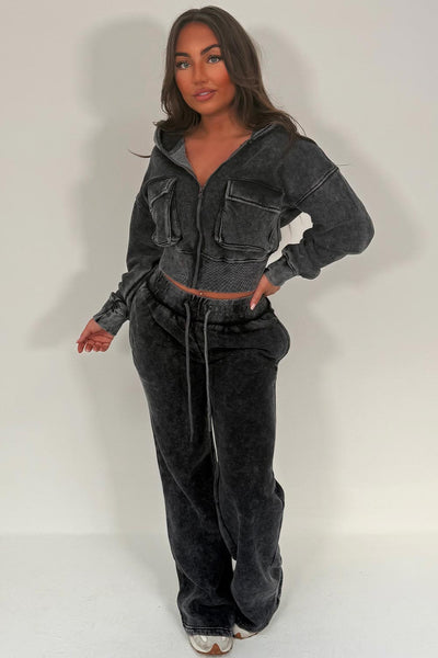 womens crop hoodie and joggers two piece loungewear co ord set styledup fashion airport outfit styledup white fox uk