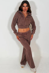 womens crop zip up hoodie and wide leg joggrers two piece co ord set styledup 