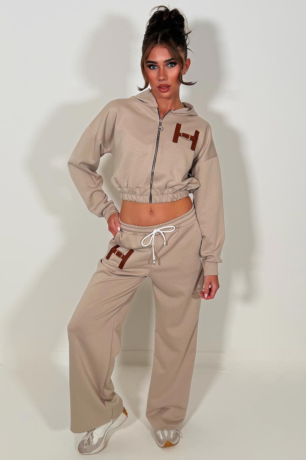 womens tracksuit set with letter H detail casual everyday outfit perfect for airport and travelling 