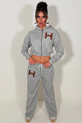 womens crop tracksuit co ord set with letter h airport outfit 