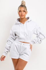 ruched crop zip hoodie and short tracksuit summer lounge set for womens