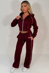 burgundy hoodie and joggers tracksuit co ord set for womens styledup