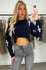 crop knitted jumper with crosses