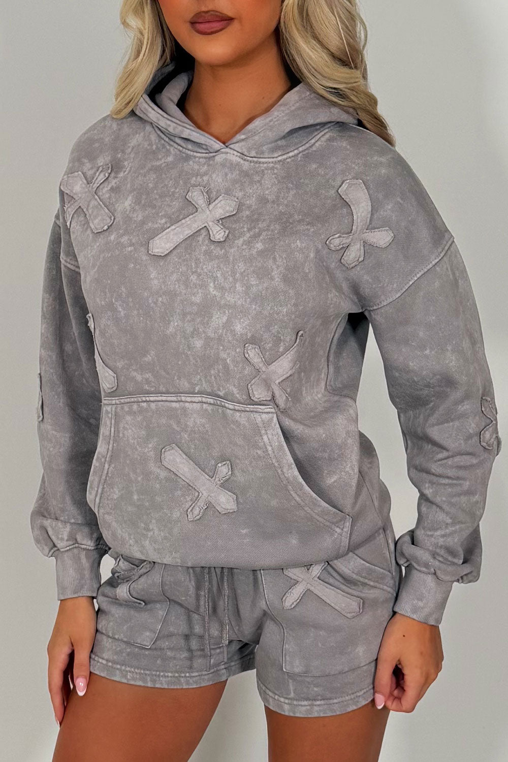 shorts tracksuit with crosses summer lounge set travel in airport outfit for womens styledup uk