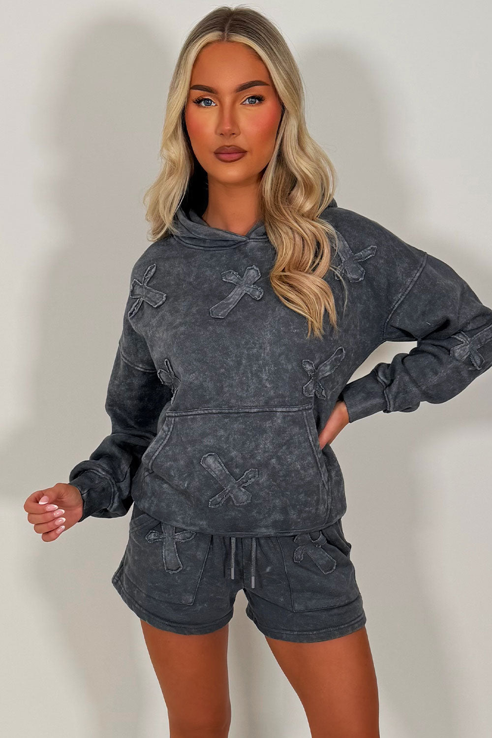 grey shorts tracksuit summer lounge set styledup uk