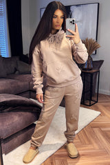 womens hoodie and joggers tracksuit set with crosses