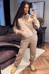 womens oversized hoodie and joggers tracksuit set with distressed cross detail