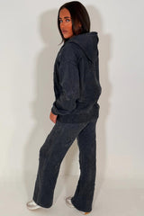 charcoal grey cross hoodie and joggers loungewear set womens acid wash tracksuit styled up
